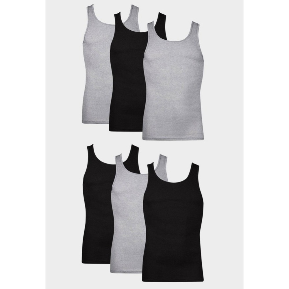 Hanes Men's Ribbed Moisture-Wicking Tank Top 6 Pack Undershirts sz S gray black